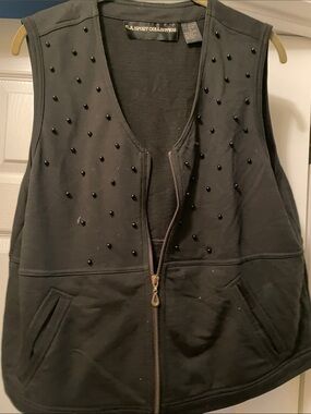 Black Beaded Zip-Front Vest
